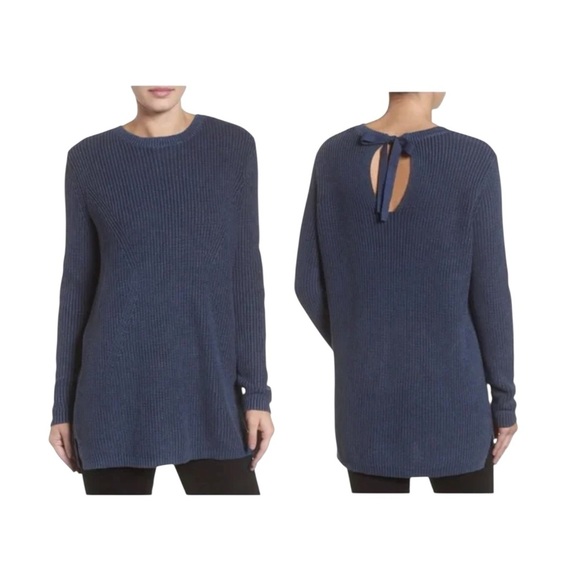 CASLON | NWOT BLUE COTTON RIBBED TIE-BACK TUNIC SWEATER | EXTRA SMALL - Picture 11 of 11